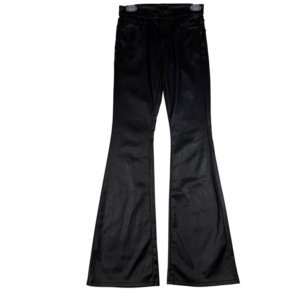Mother The Weekender Heel Faux Leather Pants Women 26 Black Flare High Rise Edgy
